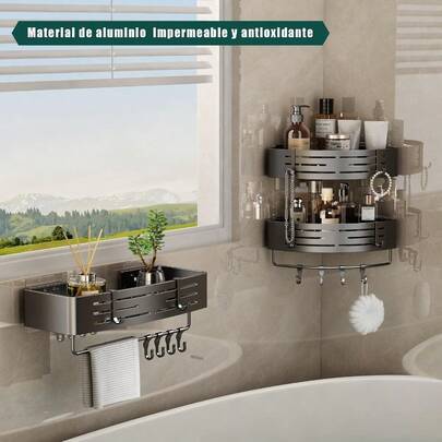 Esquinero para Baño Regadera Ventosa Repisas Sin Taladro Organizador de Regadera Metal de Aluminio Porta Shampoo Antióxido Estante Organizador Baño Gris Mueble para Regadera
