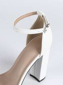 Women's Chunky Block Heels Open Toe Ankle Strap High Heel Pump Sandals - trắng - Xem 9