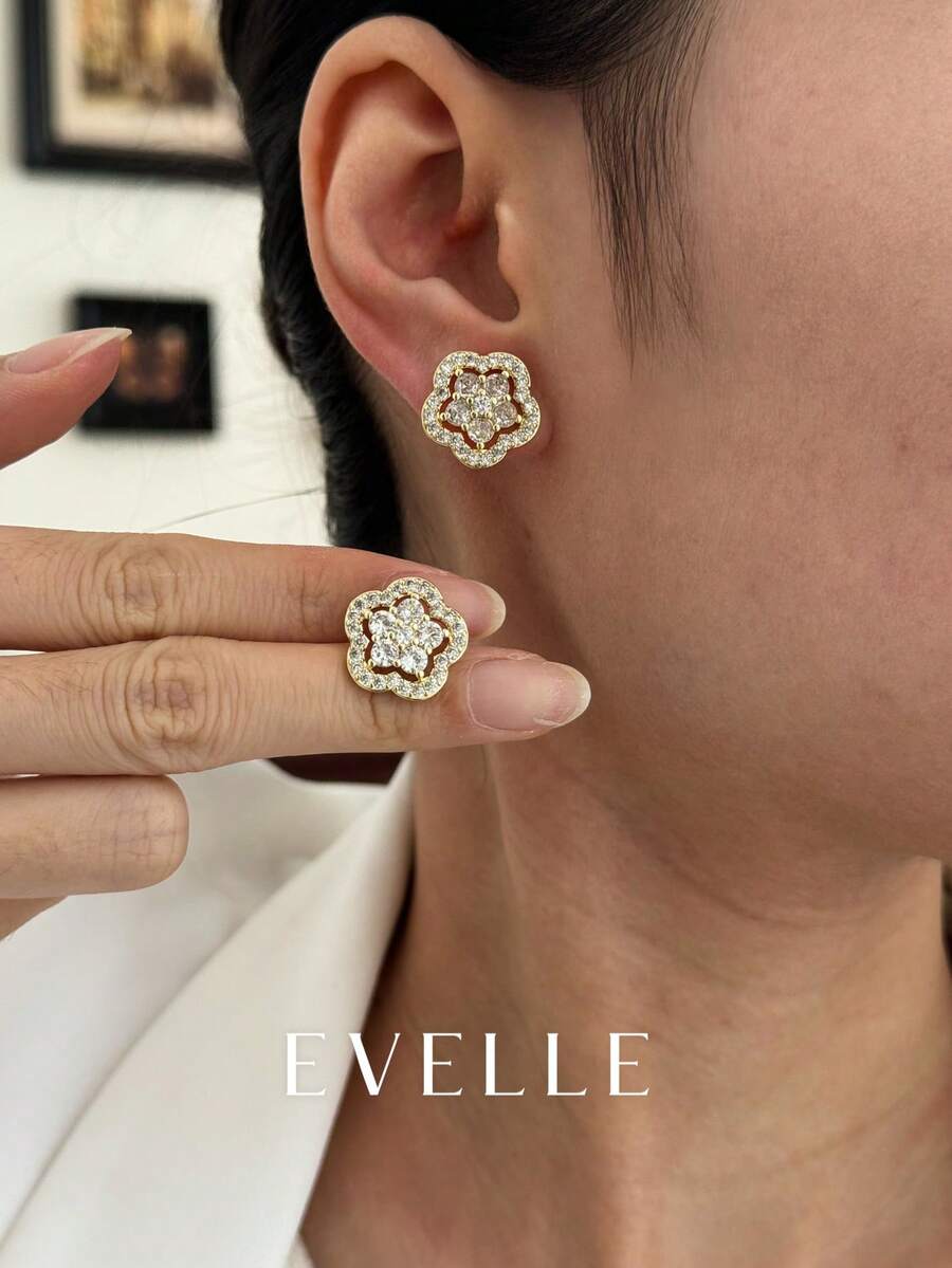 Pendientes de cobre chapados en oro de 18K, elegantes y lindos, aptos para uso diario y reuniones - Dorado - Ver 1