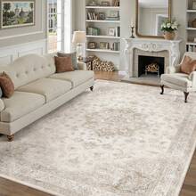 Cream Floral Pattern Area Rug Washable Rug Vintage Traditional Floor Cover Foldable Thin Retro Accent Indoor Non Slip Carpet Print Mat Bedroom Living Room Bathroom Home Decor Large Carpets Dining Room Rug Kitchen Rugs For Entryway - A - Xem 1