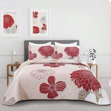 3 Pieces Floral Pattern Quilts Queen King Size Coverlet Set Lightweight Bedspread With 2 Pillowcases For All Season Soft Microfiber Reversible Bedding Quilt Set Home Bed Room Bedroom Decor Quilt Set, Gifts For Wedding/Christmas/Halloween/Housewarming - 棕色/海軍藍-0711 - 查看 1