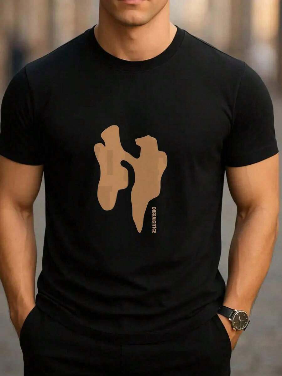 Men's Crew Neck T-Shirt Black India Map Silhouette Graphic Casual Daily Wear - màu đen - Xem 1