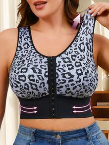 1pc Waist Tie Front Button Leopard Print Camisole With Built-In Cup Pad, Casual Layering Tank Top - Blue - View 4