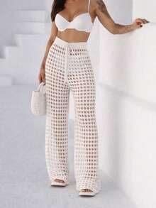 Women's Beach Cover-Up Pants (Knit) - 白色的 - 查看 2
