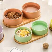 Ceramic Dog/Cat Bowl With Wooden Stand, Medium Pet Food & Water Bowl, Anti-Spill, Suitable For Whiskers, Dishwasher - 500ml - View 11