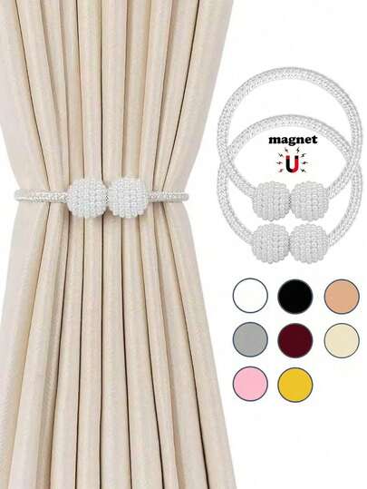 2pcs Pearl Magnetic Curtain Tiebacks, Decorative For Home Bedroom, Office Curtains, Multiple Colors Available