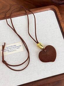 1件复古棕色天鹅绒圆形吊坠项链，长款毛衣链，优雅百搭配饰 - 項鍊 - 查看 8