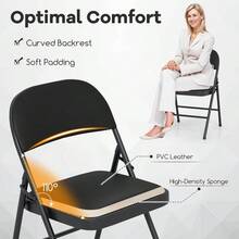 GOFLAME 4 Pack Folding Chairs Padded Party Chairs With Metal Frame-Black - Black - View 4