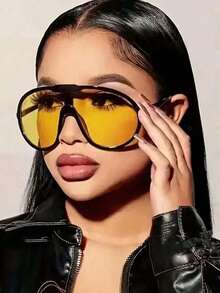 Street Y2k Geometric Frame Tinted Lens Fashion Glasses Perfect For Beach & Club Parties Shades Beach Accessories Beach Accessories For Women Glasses Shades Y2KFest MusicFest - Yellow - View 2
