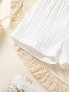 4pcs/Set Baby Girls' Soft & Comfortable Casual Elegant Outfit, Cute Versatile Knit Layered Ruffle Bow Strap Vest And Sports Shorts Set, Suitable For Infant/Toddler Girls, Ideal For Summer Daily Wear, Vacation, Party, Photo Shoot, Outdoor Activities - Multicolor - View 6