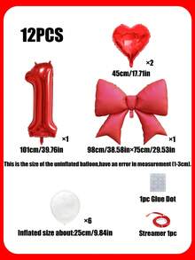 12pcs Birthday Decoration Set, Large Red Bow Foil Balloons, 40-Inch Red 0-9 Birthday Number Balloons, 18-Inch Red Heart Balloons, Clear Latex Balloons (With Balloon Ribbons), Suitable For Birthday Party, Anniversary Decoration - Multicolor - View 10