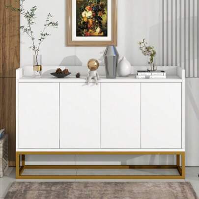 Modern And Minimalist Style Four-Door Handleless Dining Room Cabinet - Self-Service Cabinet For Dining Room, Living Room, Kitchen (White)