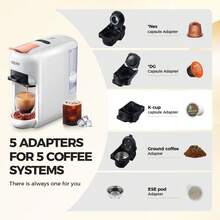 CAFELFFE 1 Unit CAFELFE 20BAR 5-In-1 Hot & Cold Capsule Coffee Machine, With 7-Level Water Volume Adjustment. 20BAR Gold Pressure Extraction System Ensures Perfect Espresso Every Time. Compatible With Nes* Capsules, Capsules, Capsules, Ground Coffee And ESEpod, With 600ml Removable Water Tank And Auto Shut-Off Function, Allowing You To Enjoy Delicious Coffee At Home And Office - EU F Type Plug(220-240V) - View 7