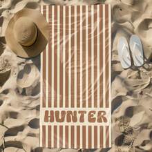 1pc 29″X58″ 31″X71″ Personalized Name Stripe Beach Towel, Oversized Custom Monogram Pool Towel, Signature Beach Towel, Vacation Gift, Picnic Towel, Birthday Anniversary Graduation Valentine Day Mother's Day Wedding Vacation Gift - 白色 - 查看 3