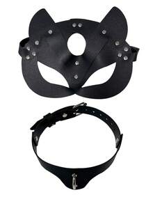 1/2件套女士皮革狐狸半面具和颈环，角色扮演节日装饰道具