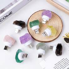 A Natural Crystal Raw Stone USB Night Light For The Bedroom, Perfect For Creating An Atmosphere. It Makes A Great Home Gift, Crystal Craft, Or Present For Christmas, Valentine'S Day, And Mother'S Day (Natural Stone May Have Irregular Cracks And Smal