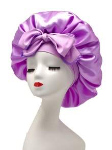 1pc Women's Silk Sleep Cap, Satin Material, Night Sleep Hat, Hair Cover, Suitable For All Hair Types, With Adjustable Drawstring, Black Hair Sleep Cap - Multicolor - View 9