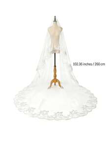 1 chiếc khăn voan dài ren thêu cho cô dâu, khăn voan một lớp dành cho lễ cưới và chụp ảnh cưới. - trắng - Xem 3