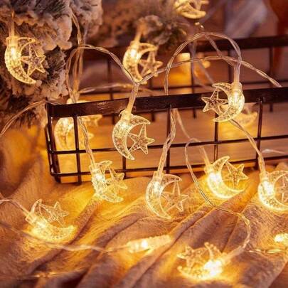 10/20 LEDs Ramadan Hanging Lights Moon Star Design Battery-Powered (No Battery Supplied) Muslim Castle Lights For Bedroom Wall Indoor Outdoor Home Decor