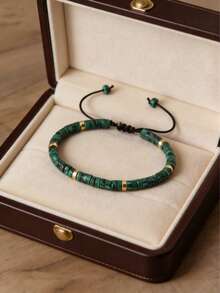 gxtbw 1 chiếc vòng tay hạt đá Jasper Picasso, có thể điều chỉnh, chất lượng cao, kiểu dáng tối giản, vòng tay đá tự nhiên, vòng tay tinh tế. - malachite - Xem 3