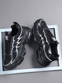Giày thể thao nam mới năm 2026, giày sneaker buộc dây thời trang, giày casual đế dày màu đen trắng cá tính theo phong cách đường phố. - Đen và trắng - Xem 1