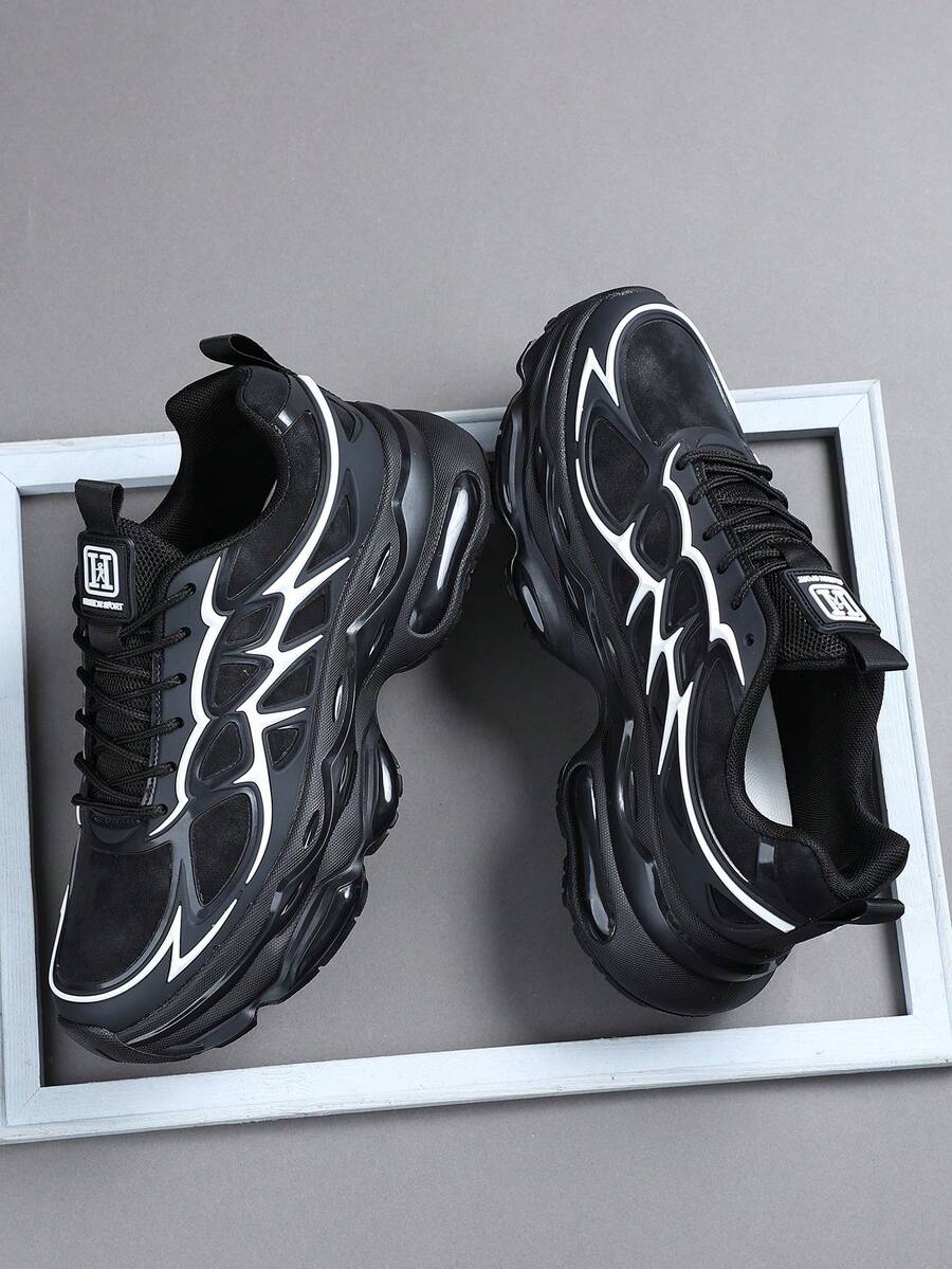 Giày thể thao nam mới năm 2026, giày sneaker buộc dây thời trang, giày casual đế dày màu đen trắng cá tính theo phong cách đường phố. - Đen và trắng - Xem 1