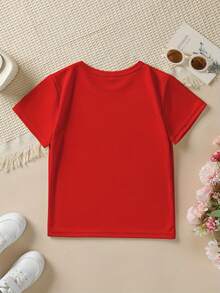 Camiseta de manga corta para niña estampado de corazón ideal para San Valentín moda infantil oferta exclusiva regalo perfecto - Rojo - Ver 2