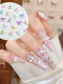 20 chiếc nơ ngọc trai 3D dễ thương bằng nhựa, trang trí móng tay hình nơ macaron bằng lụa, phụ kiện làm móng DIY, dụng cụ làm móng. - Nhiều màu - Xem 6