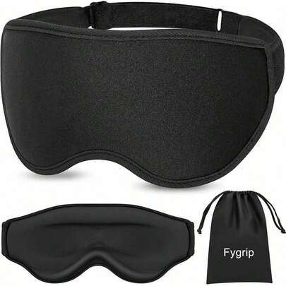3D Eye Sleep Men & Women, 1OO% Pressure-& Light Block-Out Eye Sleep With Easy Adjustable Strap, Night Eye Cover Travel, Black