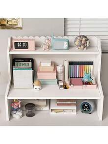 1 Wooden Desktop Organizer, Room Decor Desktop Organizer, Desk Organizer, White Makeup Organizer, Cosmetic Organizer Box, Student Desk Organizer Multifunctional Desktop Storage Box, Suitable For Cosmetics, Office And Dorm Use, Stationery Organizer - 白色/小號 - 查看 3