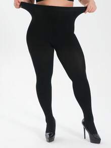 1双大码加厚春秋季紧身女裤，200D尼龙高密度不透明瑜伽底袜，提臀设计，大屁股，猫头图案，提花袜脚，猫爪，防滑，时尚性感女式连裤袜 - 黑色 - 查看 8