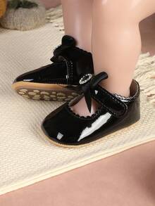 Cute Bow Glitter Princess Shoes, Soft Bottom Pre-Walker Shoes, Suitable For Infants And Toddlers, Party And Banquet - Black - View 4