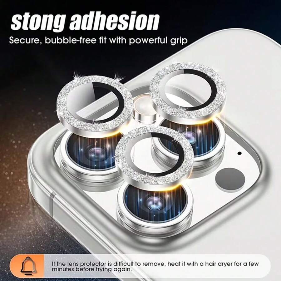 3pcs 17 Pro / 17 Pro Max / 16 Pro Max / 16 / 16 Pro / 16 Plus / 15 Pro Max / 15 Pro / 15 Plus / 14 Pro Max / 14 / 13 / 12 / 11 Camera Lens Protective Film, Flash Version - Cute Girlish Style Metal Independent Shiny Ring Protective Case Compatible With IPhone 17 Pro Max, 9H Scratch Resistant Tempered Glass, Silver - Silver - View 1