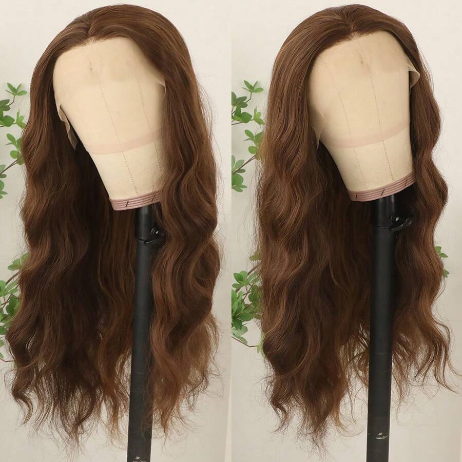 13X4 Light Blue Long Body Wave Lace Front Wig 28" Long Wavy Wigs Glueless Free Part 180% Density Blue Wavy Hair With Adjustable Straps & Combs Heat Resistant Blue Color Loose Wave Synthetic Hair Replacement Wigs For Women Perfect For Daily Wear Parties & Special Occasions - màu nâu - Xem 1