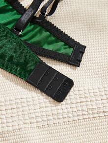 1套女士豹纹蕾丝无钢圈前扣文胸 - 綠色 - 查看 4