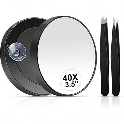 20/30/40x Vergrößerungs-Make-up-Spiegel, kleiner Spiegel mit Saugnapf und Pinzette, Reiseessentiell, 3,5-Zoll tragbarer Augenbrauen-Pflege-Make-up-Spiegelsatz
