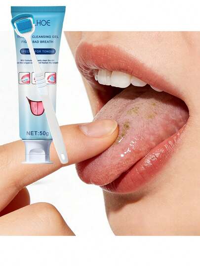 Gel limpiador de lengua, limpia suavemente la boca, elimina el olor, sin mal aliento en las citas, viene con un cepillo, adecuado para uso diario antes de salir.