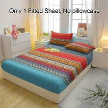 1pc Bohemian Printed Breathable Fitted Sheet, Soft & Comfortable Mattress Cover For Bedroom, Guest Room And Dorm, Mattress Protector, Bedding Fitted Sheet (Pillow Case Not Included)