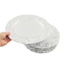 WUPYI 24-Piece Plate Set, Round Packaging Tray, Reusable Tableware Set, Recessed Base, For Birthday Parties, Weddings, Restaurants, And Home Use, 33 Cm Diameter (Silver) - SILVER. - View 9