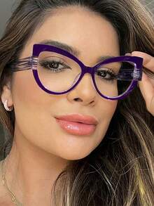 1/2 par de gafas de mujer con montura de TR, estilo bohemio de ojo de gato, ligeras y de moda, adecuadas para lectura diaria y transporte - Multicolor - Ver 11