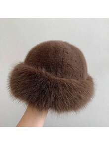 1pc Winter Warm Ear Protection Plush Bucket Hat, Unisex Mongolian Northeast Windproof Cold-Proof Bucket Hat, Korean Style Versatile Bucket Hat, Winter Plush Bucket Hat, Women's Fashionable Thick Hat, Winter Warm Earless Cap, Winter Gear, Essential Winter Hat - Multicolor - View 8