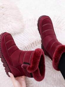 Women's Outdoor Snow Boots, Thermal Lined Thick Mid-Calf Boots, Round Toe Flat Heel, Waterproof Anti-Slip High-Top Boots, Warm Winter Boots For Middle-Aged Women, Size 36-45 - Đỏ - Xem 4