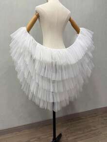 1件红色多层薄纱新娘婚纱头纱斗篷披肩 - 彩色 - 查看 2