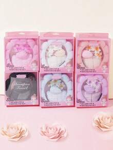 5pcs Women's Velvet Headband Wash Set, Includes Sponge Spa Headband For Face Washing, Wristband, Large Flower Hair Clip, Fluffy Makeup Cleansing, Mask & Skincare/Haircare Accessories, Comes In Elegant Gift Box For Party Or Daily Use - Multicolor - View 10