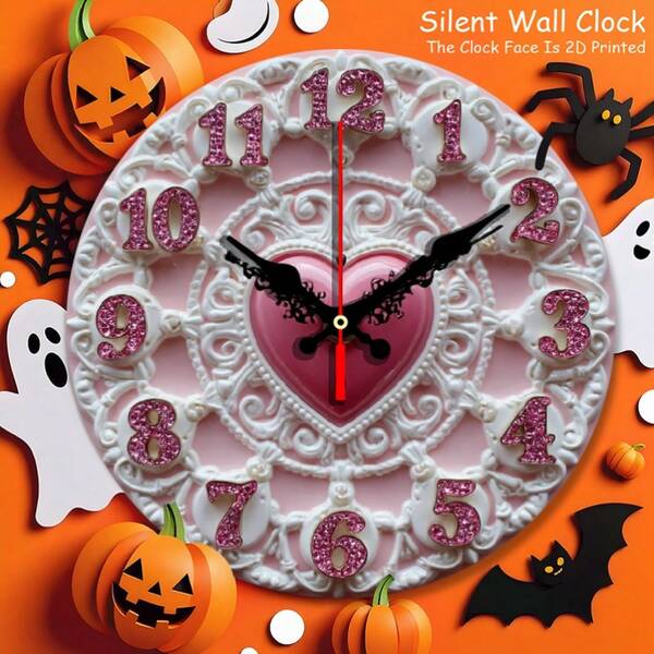 1 pieza Reloj de pared redondo vintage rosa y dorado con esfera blanca y manecillas negras - Movimiento de cuarzo silencioso sin tictac, marco elegante y ornamentado, esfera grande de 9.84 pulgadas de fácil lectura - Construcción de madera/plástico/metal, centro en forma de corazón rosa y marcadores de hora negros - Decoración para sala de estar, dormitorio, San Valentín, Año Nuevo - Funciona con batería (pila AA no incluida), plano 2D, relojes de pared, reloj de pared moderno, reloj de pared de esquina, relojes de repisa modernos