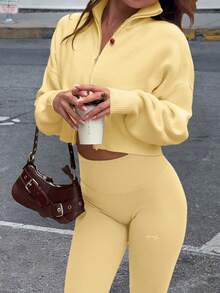 Soltrb Retro Zip-Up Cardigan Sweater For Women - Yellow - View 7