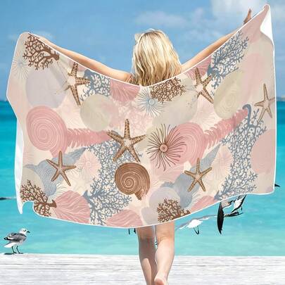 1 pieza Toalla de playa con estampado de coral de la serie Océano - Tamaño extra grande, ultra suave y de secado rápido, impermeable y a prueba de arena. Esencial perfecto para vacaciones en la piscina, la playa, la práctica de yoga y aventuras al aire libre. Decoración de baño, toallas de camping y viaje