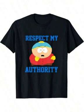 2026 New Men's Casual Round Neck Short Sleeve T Shirt 1pcs South Park Cartman Respect My Authority Graphic Tee 220g Heavy T Shirt Funny Cartoon Print 100% Cotton Digital Print Tee Stylish Summer Tee Teen Girls Clothing Tween Boys T-Shirts Ropa Para Niña Young Girls T-Shirt Matching Family Outfits Anime Clothes Gift For Boys & Girls