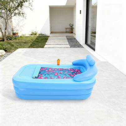 SHIOUCY Blue PVC Inflatable Bathtub, Foldable Adult Spa Tub With Cushion, Portable Soaking Bathtub, Home Inflatable Bath Pool For Home Bathroom Backyard