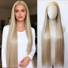 ZigZag Hair 40英寸混色金色直发合成蕾丝前假发，13x4蕾丝，耐热纤维发丝，预先拔毛的发际线，男女通用 - 180%密度 - 挑染金色 - 查看 12